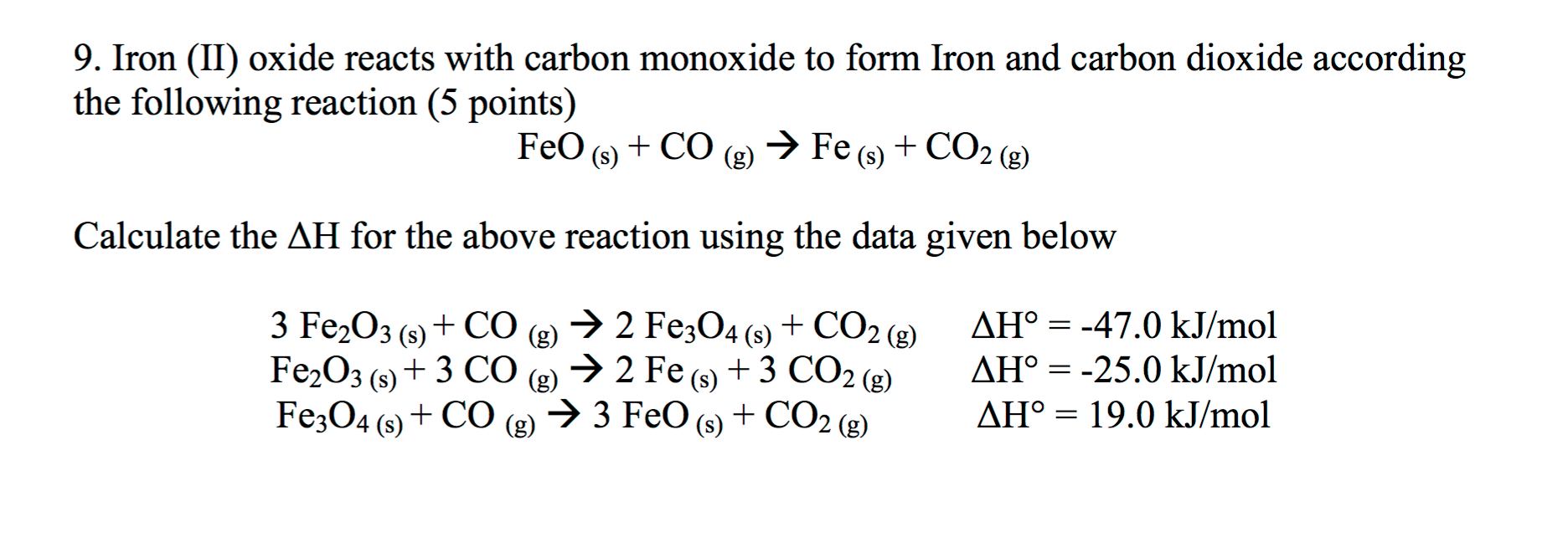 According to the text carbon. Oxidation of Carbon Monoxide. Iron III Oxide reacting with Chlorine Oxide III equation. Carbon Monoxide Reacts with Iron(III) Oxide to produce Iron. In this Reaction Iron(III) Oxide is Called. Different Oxide of Carbon.