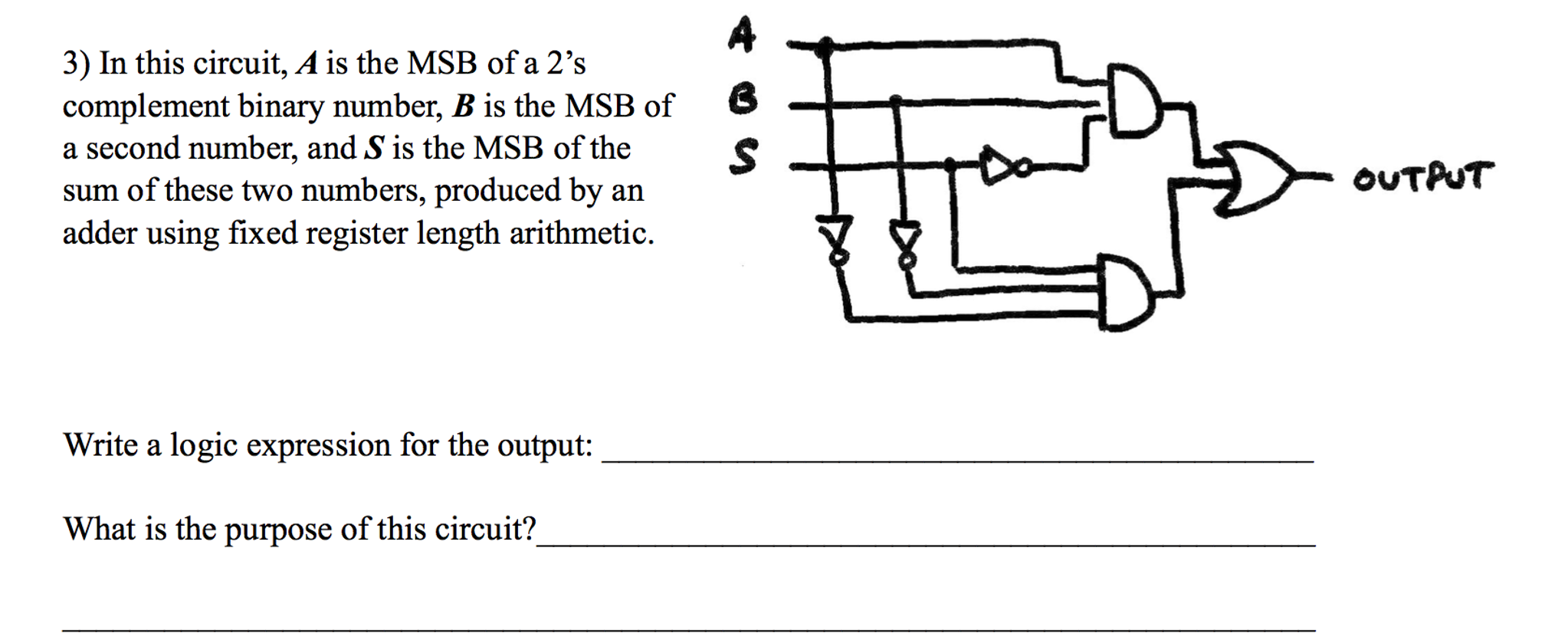 In this circuit, A is the MSB of a 2's complement