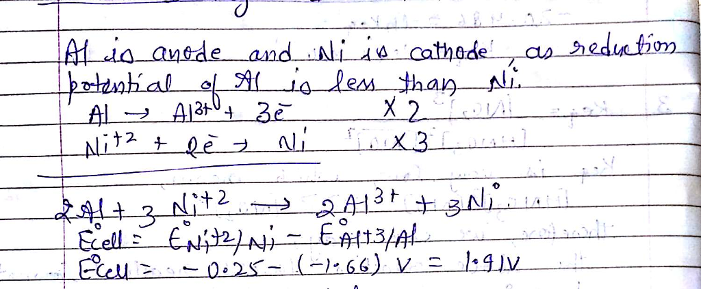 Question & Answer: Determine the delta G for the A1^3+/Al and Ni^2+/Ni half-cells if the [Al^3+]_0 = 0.50 M..... 1