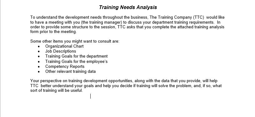 Solved: Training Needs Analysis To Understand The Developm ...