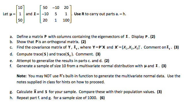 Solved Let Mu 10 1 50 And Sigma 50 10 10 5 1 Chegg Com