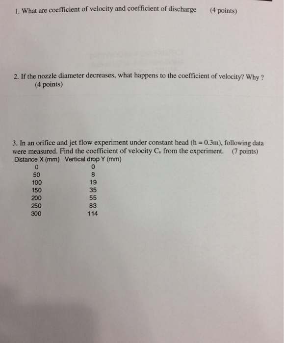 Solved What Are Coefficient Of Velocity And Coefficient Of Chegg Com