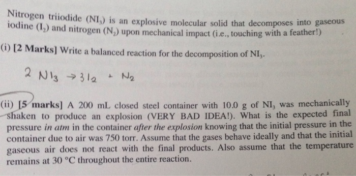 Nitrogen Triiodide Ni 3 Is An Explosive Molecular Chegg 