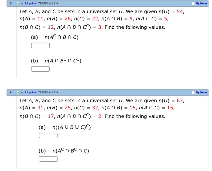 Solved Let A B And C Be Sets In A Universal Set U We A Chegg Com