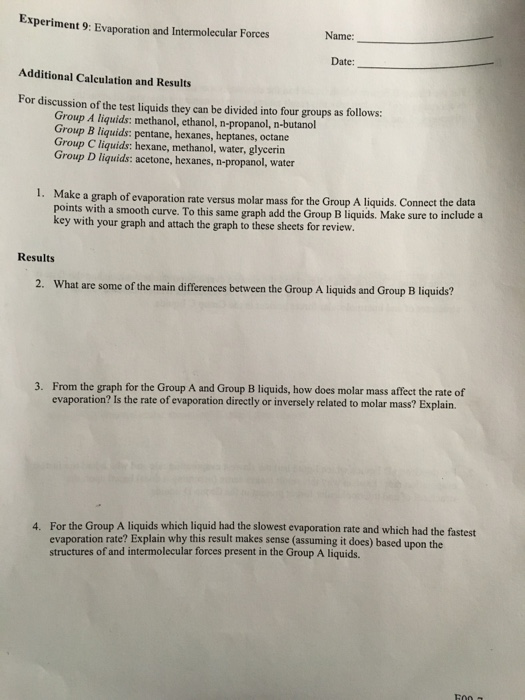 Experiment 9 Evaporation And Intermolecular Forces Chegg 