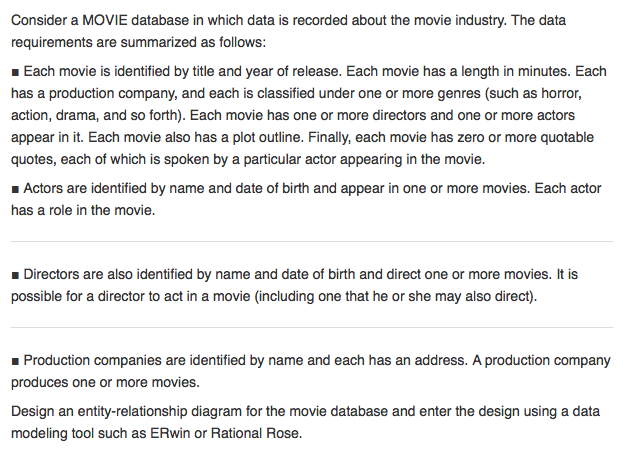 Solved Consider a MOVIE database in which data is recorded