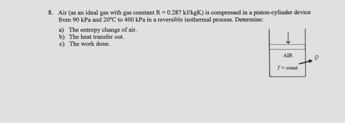 Solved 8 Air As An Ideal Gas With Gas Constant R 0 287 Chegg Com