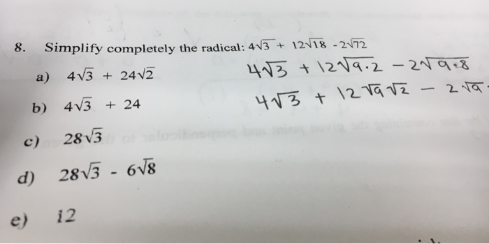 Solved Simplify Completely The Radical 4 Squareroot 3 12 Chegg Com