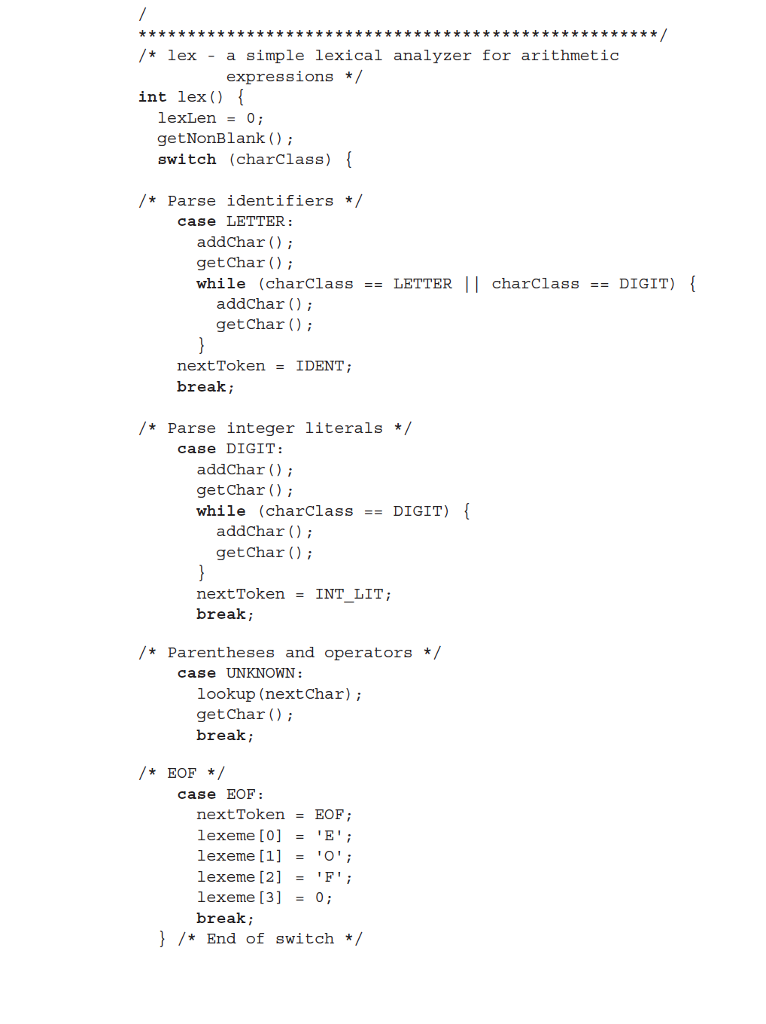 Convert the lexical analyzer (which is written in C) given in Section 4.2 of the book to Java, and...-4