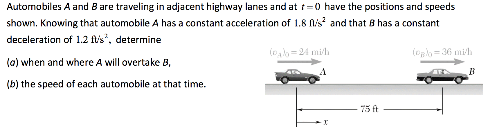 Solved Automobiles A And B Are Traveling In Adjacent Highway Chegg Com