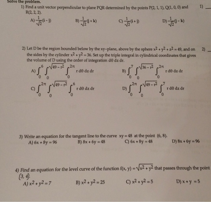 Solved Find A Unit Vector Perpendicular To Plane Pqr Dete Chegg Com