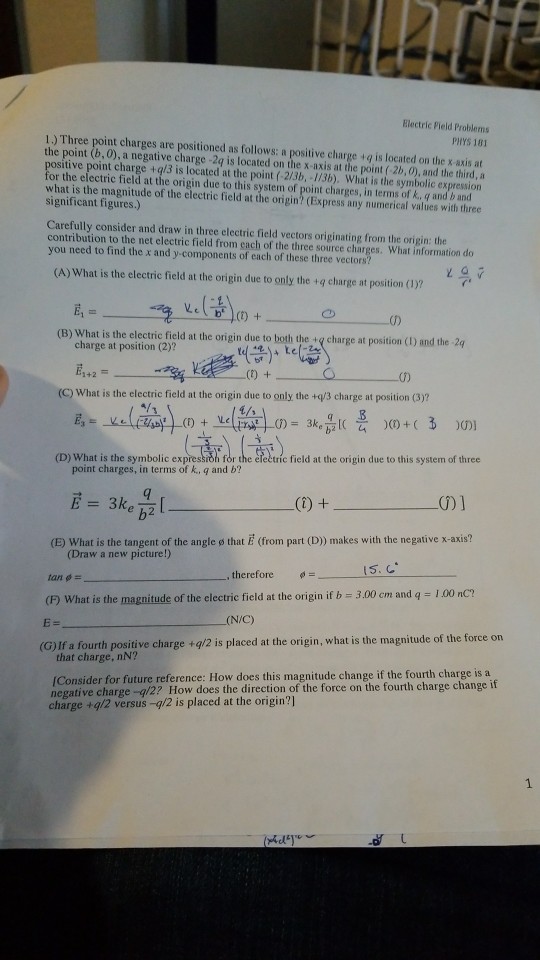 Blectric Pield Problems Phys 181 1 Three Point C Chegg Com