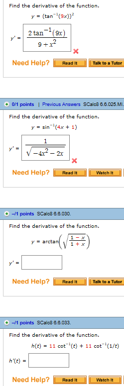 Solved Find The Derivative Of The Function Y Chegg Com