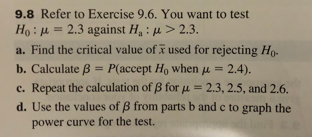 Solved 9 8 Refer To Exercise 9 6 You Want To Test Ho M Chegg Com