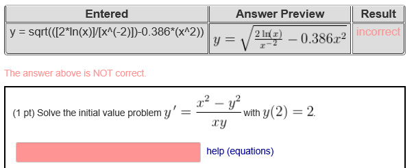 Solved Solve The Initial Value Problem Y X 2 Y 2 Xy Chegg Com