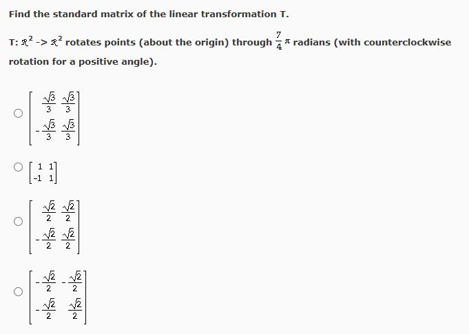 Solved Find The Standard Matrix Of The Linear Transformat