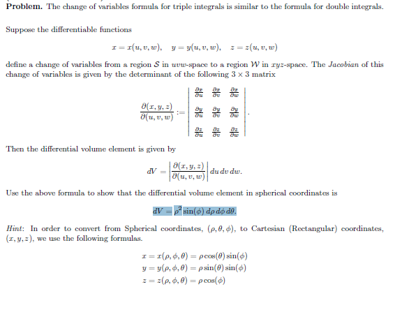 Solved The Change Of Variables Formula For Triple Integra Chegg Com