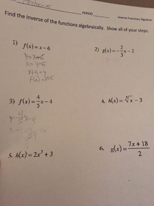 Worksheet 7.4 inverse functions answer key picture