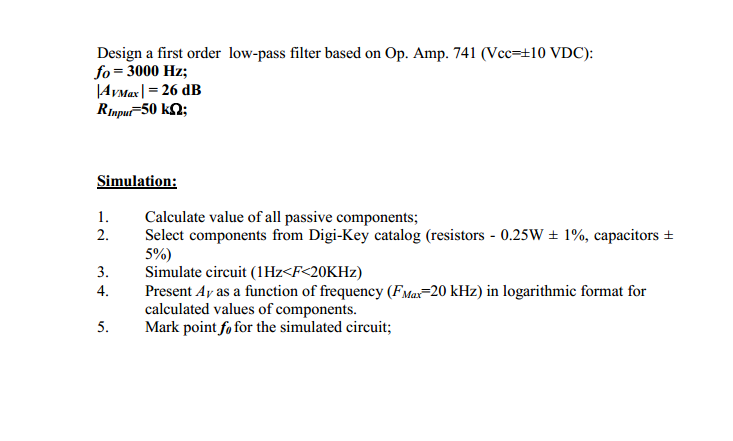 Design A Firstorder Lowpass Filter Rc Circuit Cheggcom