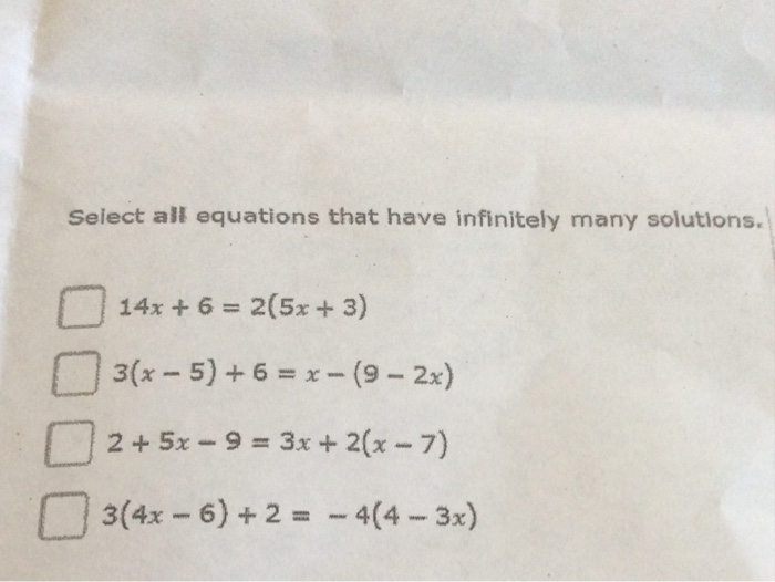 Solved Select All Equations That Have Infinitely Many | Chegg.com