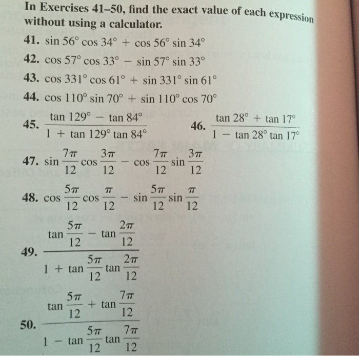 Solved In Exercises 7 26 Find The Exact Value Of Each Chegg Com