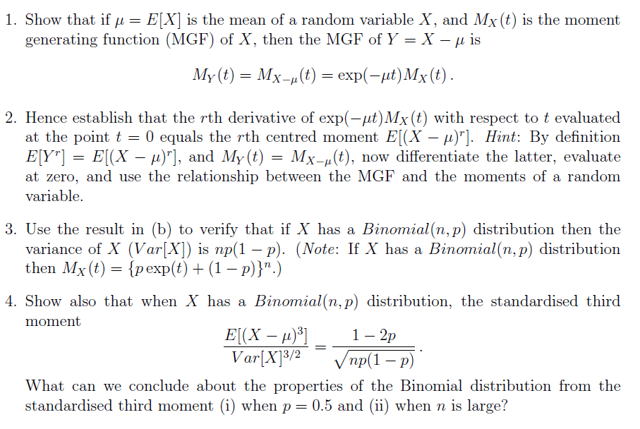 Solved I Show That If M Ex Is The Mean Of A Random Va Chegg Com