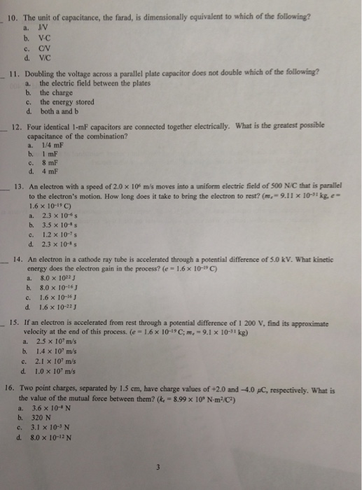 Solved The Unit Of Capacitance The Farad Is Dimensional Chegg Com