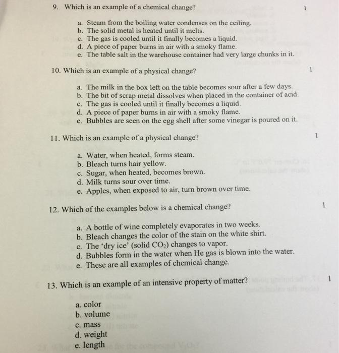 Solved Which Is An Example Of A Chemical Change Steam Fr