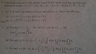 Question 1 Find A Universal Set U And Subsets A And Chegg 