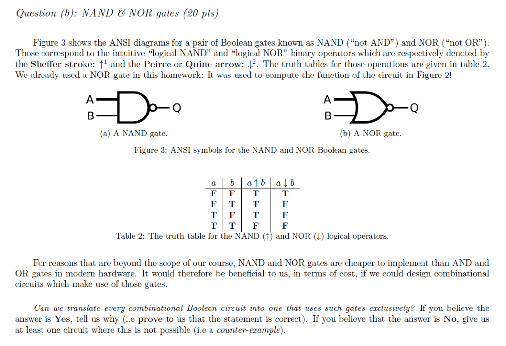 Solved Question B Nand Nor Gates Pts Figure 3 Shows The Ansi Diagrams For A Pair Of Boolean Gates Known As Nand