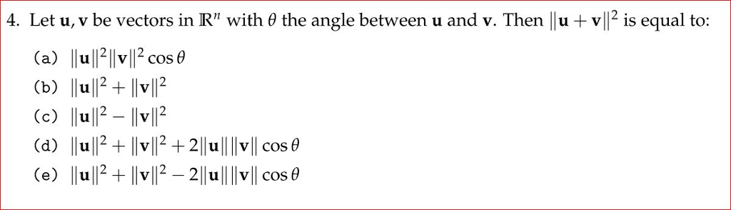 Solved Let U V Be Vectors In R N With Theta The Angle Be Chegg Com