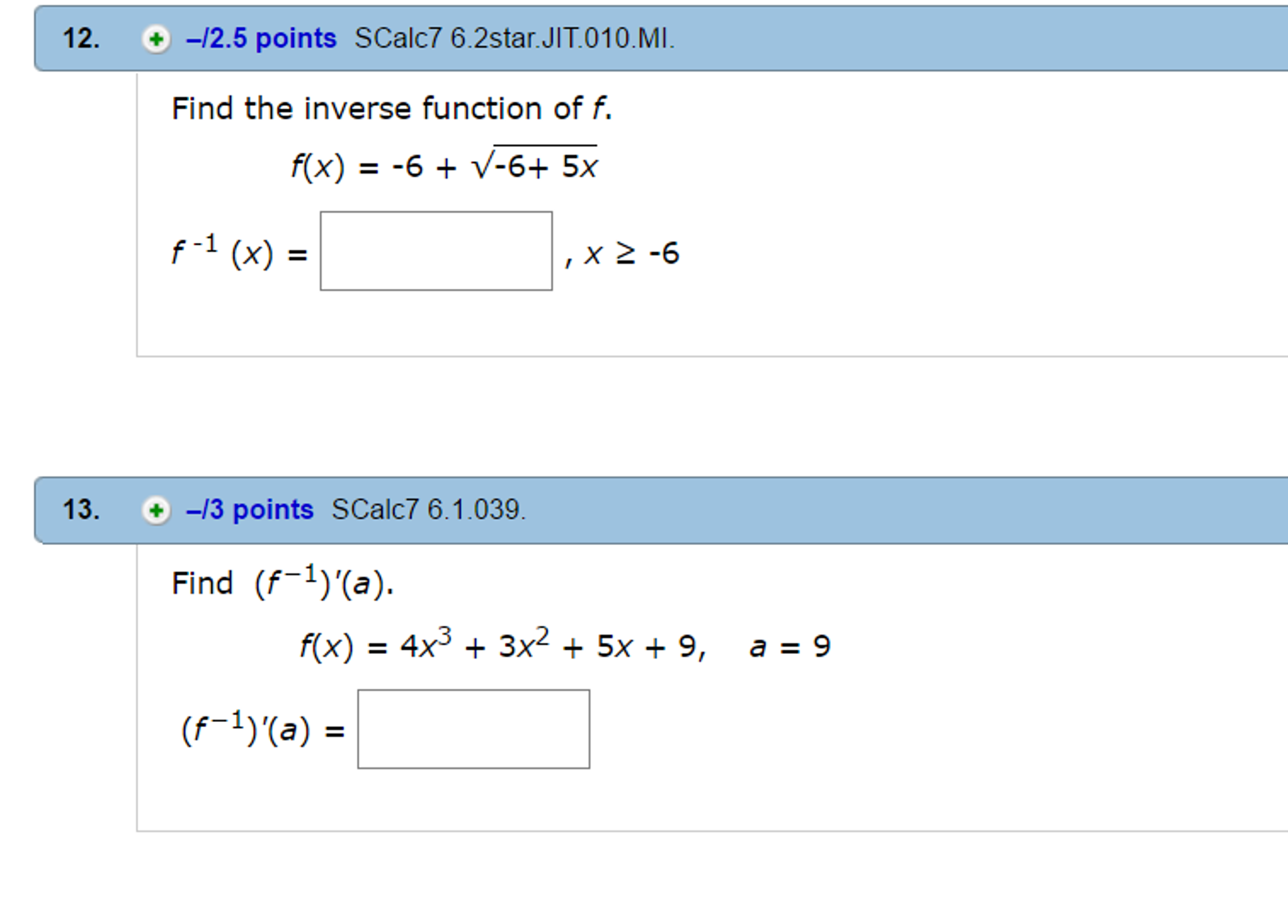 Find The Inverse Function Of F F X 6 Chegg Com