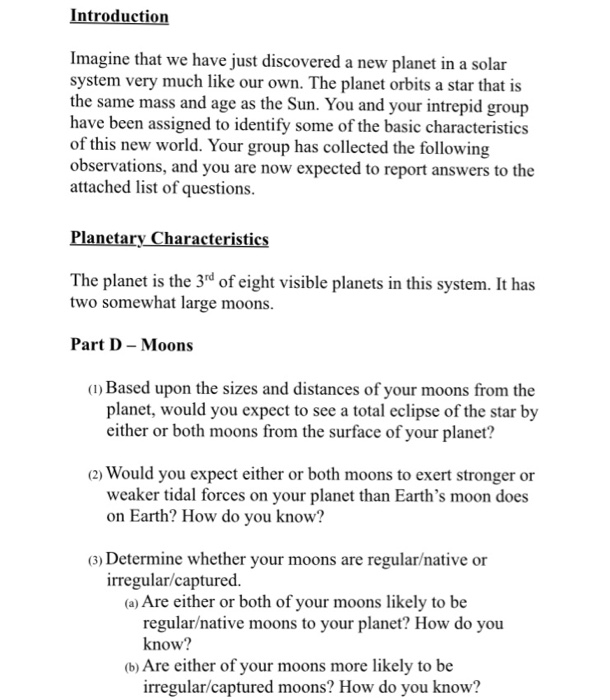 Solved Imagine That We Have Just Discovered A New Planet