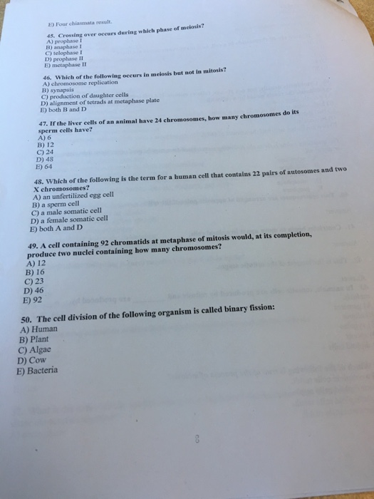Solved Which Of The Following Occurs In Meiosis But Not In | Chegg.com