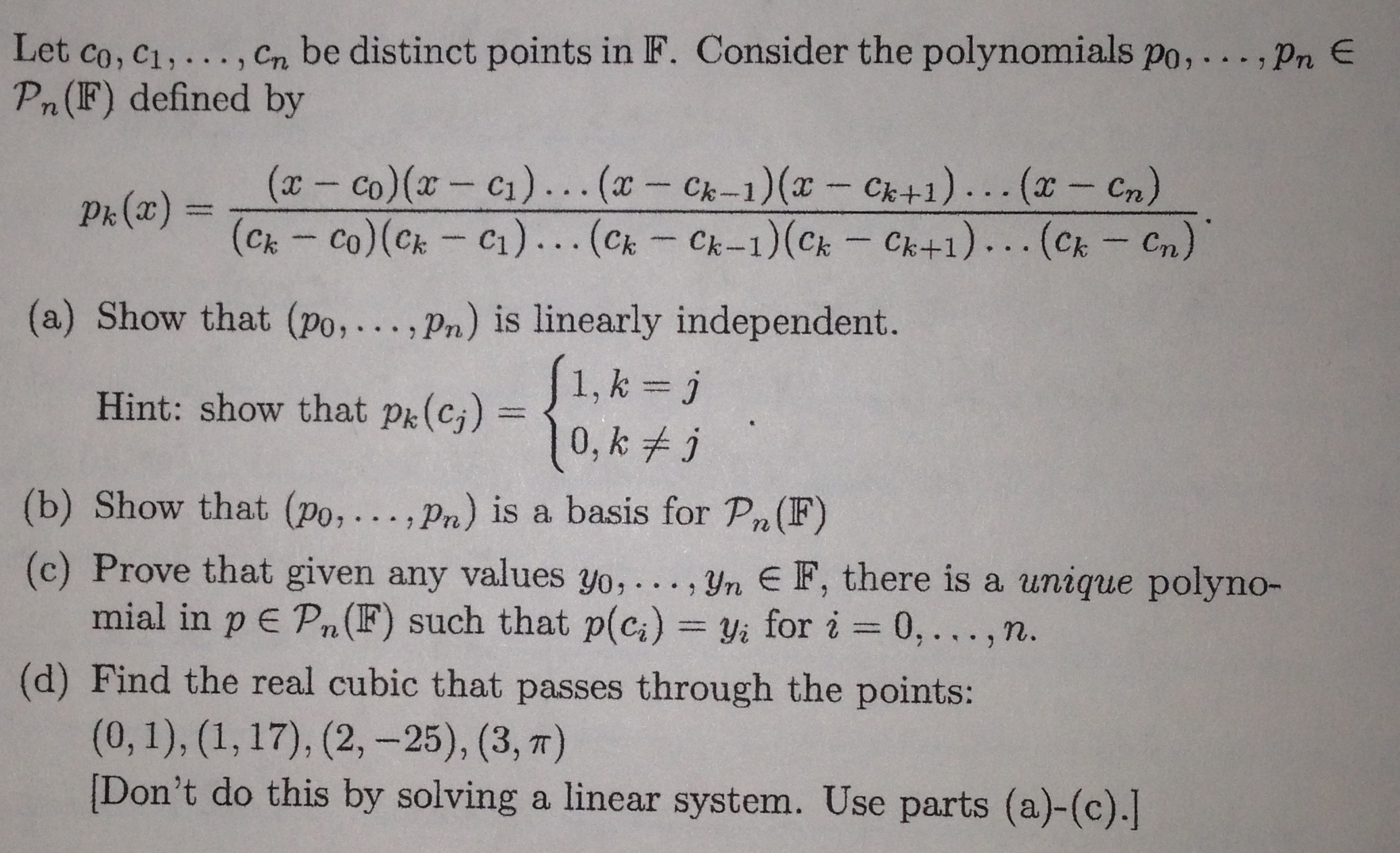 Solved Let C0 C1 Cn Be Distinct Points In F Consid Chegg Com