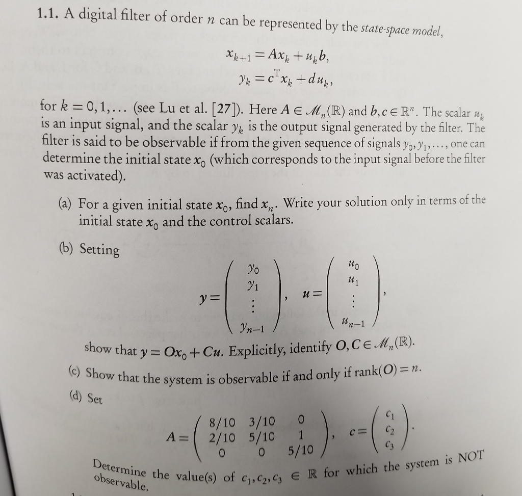 Solved 1 1 A Digital Filter Of Order N Can Be Represente Chegg Com