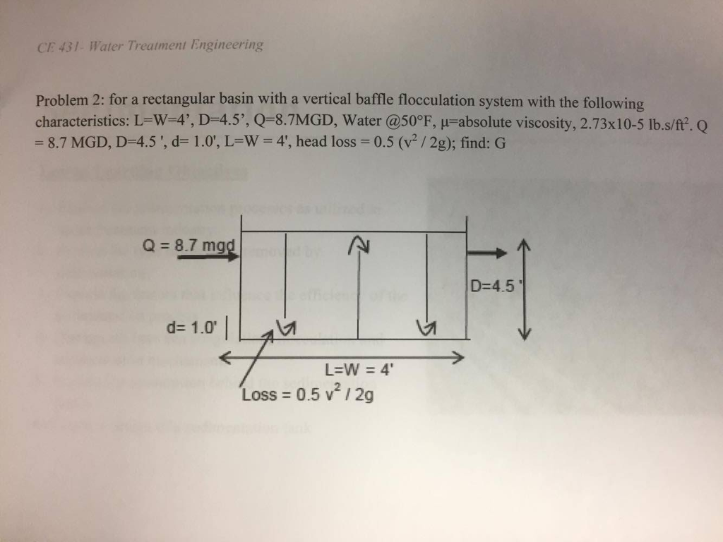 Solved Ce 431 Water Treatment Engineering Problem 2 For Chegg Com