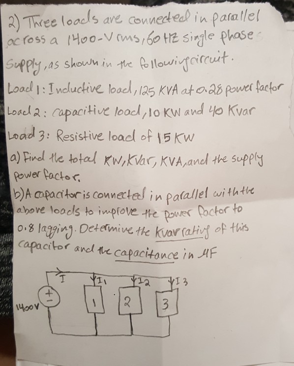 Solved 2 Tree Loads Are Converted In Parallel Ac Rossa Chegg Com