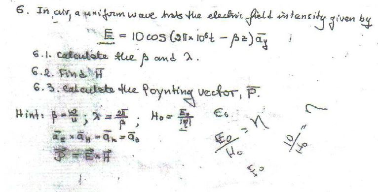 Solved In A Uniform Wave The Electric Field Intensity Giv Chegg Com