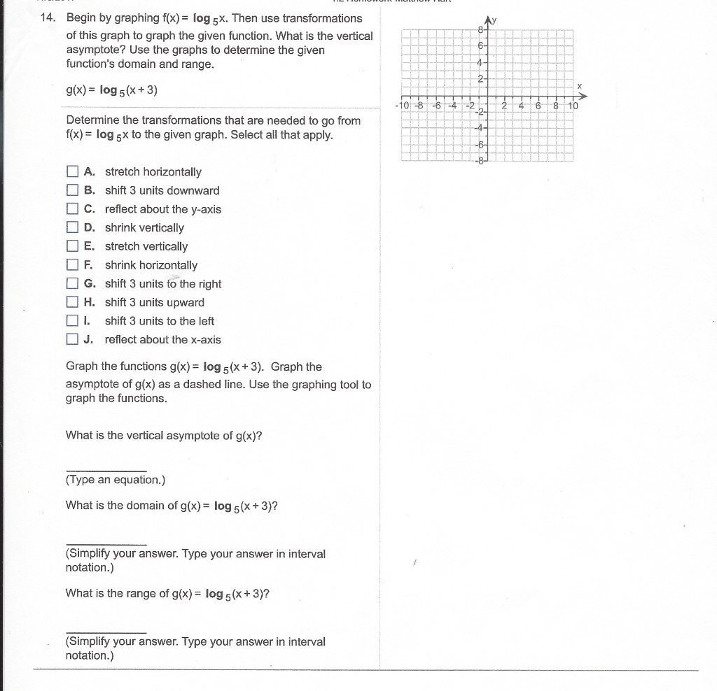 Solved 14 Begin By Graphing F X Log 5x Then Use Tran Chegg Com