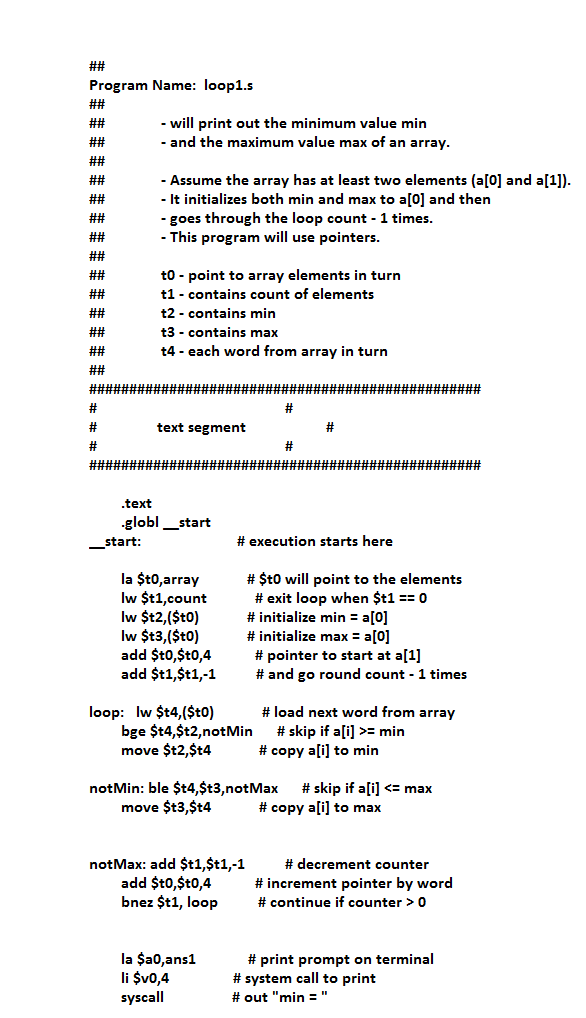 Question & Answer: Complete the SPIM assembly language program loop1.s...... 1