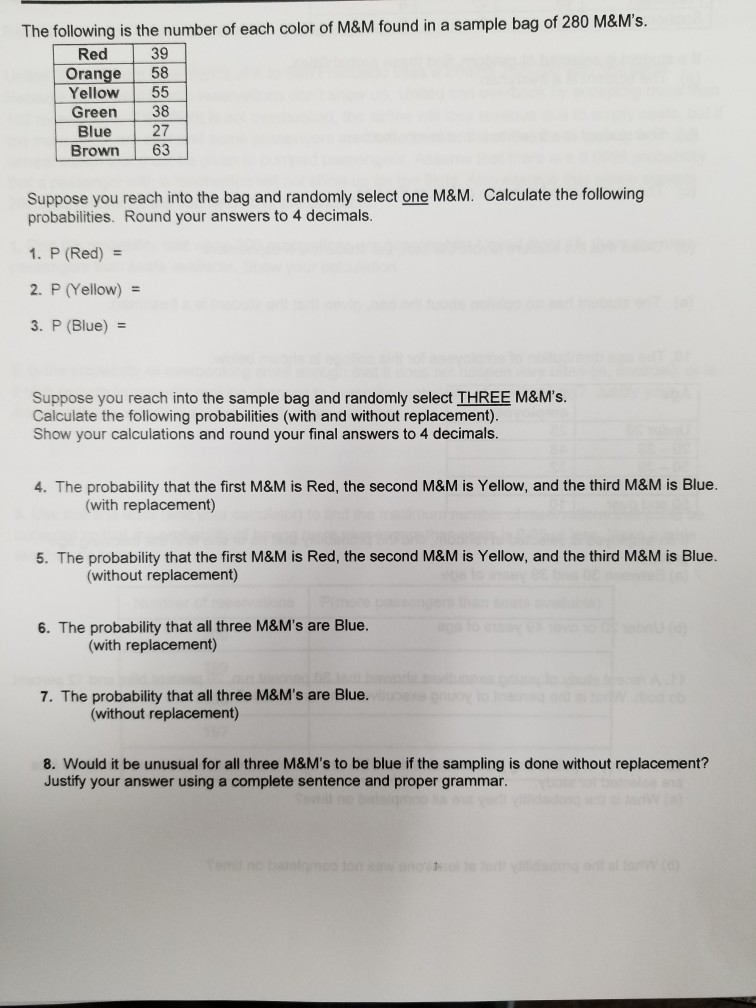 Solved Questions 1-2: A certain bag of m&m's contains 8 red