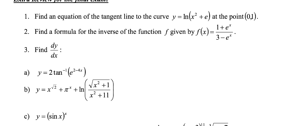 Find An Equation Of The Tangent Line To The Curve Y Chegg Com