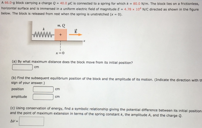 Solved A 66 0 G Block Carrying A Charge Q 40 0 Mu C Is Chegg Com