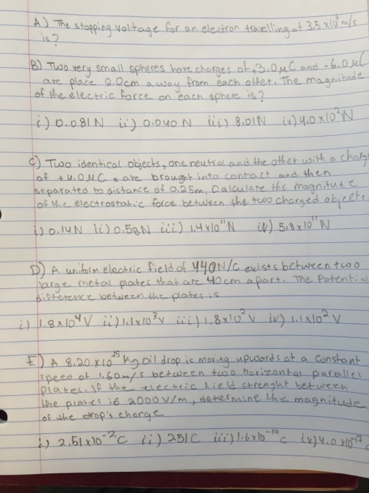 Solved The Stopping Voltage For An Electron Travelling At Chegg Com