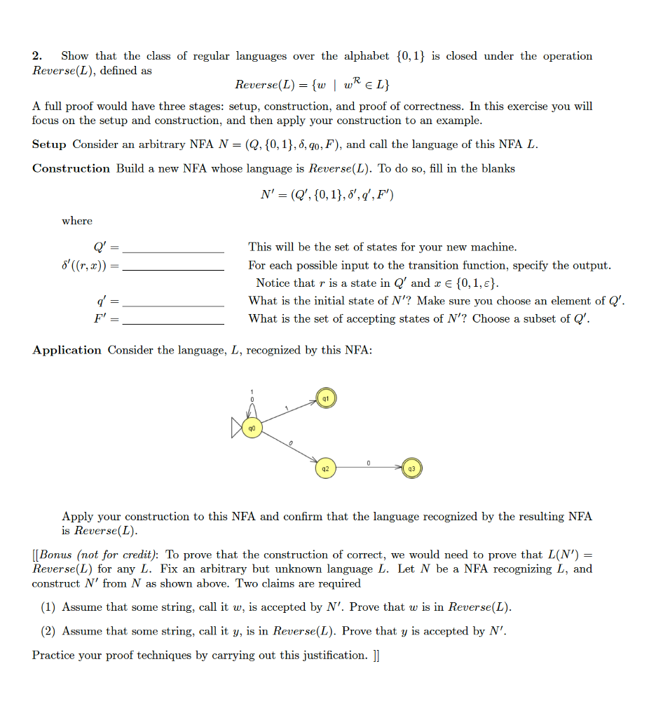 Solved 2 Show That The Class Of Regular Languages Over T Chegg Com