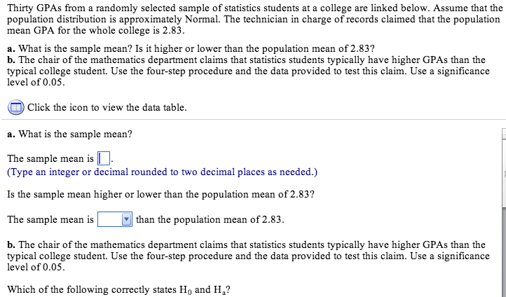 Solved Thirty Gpas From A Randomly Selected Sample Of Sta