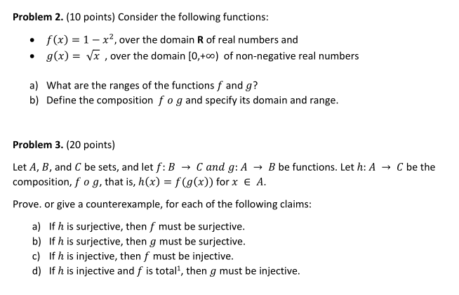 Consider The Following Functions Bullet F X 1 Chegg Com
