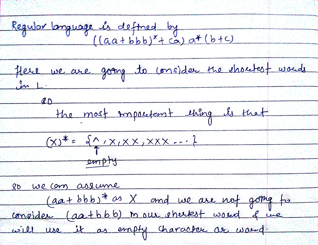 Question & Answer: Let L be a regular language defined by the following regular expression: ((aa + bbb)* + ca)a* (b +..... 1