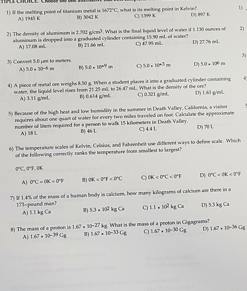 Solved 1) If the melting point of titanium metal is 1672°C, | Chegg.com